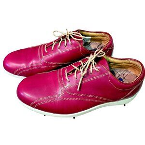 Womens Golf Shoes Red Leather Lace-Up FootJoy LoPro Spiked Sole Size 6.5M JH701